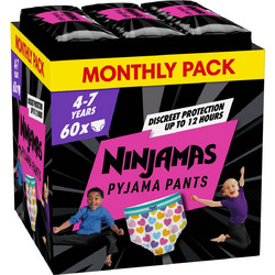 Πάνες Pampers Ninjamas Pyjama Night Pants Monthly Pack 60 τεμ. για Κορίτσια 4-7 ετών (17-30kg)