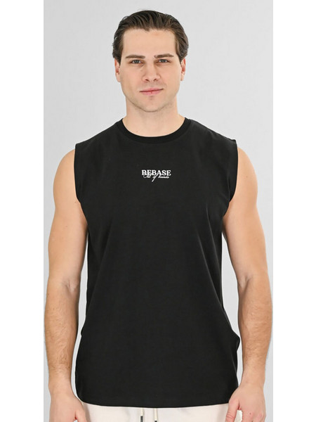REBASE THIN HIGH DENSITY PRINT TANK TOP ΜΑΥΡΟ