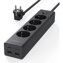 Πολύπριζο Tessan TS-PS03DE00 με διακόπτη On/Off - 4x Schuko, 2x USB-A, 2x USB-C - Καλώδιο 2m - Μαύρο TS-PS03DE00