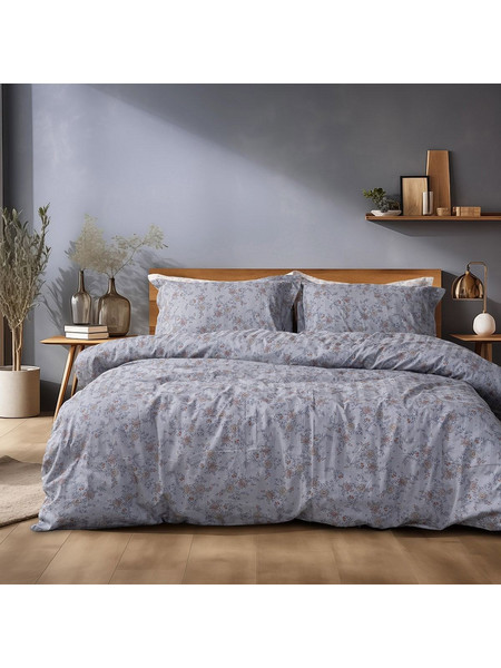 Beauty Home Σετ πάπλωμα υπέρδιπλο Art 12212 Jasmine 100% Βαμβακοσατέν 300tc 220x240 Γκρι