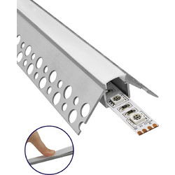 GloboStar(R) 70821-3M Χωνευτό Γωνιακό για Γυψοσανίδα - Trimless Προφίλ Αλουμινίου Ανοδιωμένο με Λευκό Οπάλ Κάλυμμα για 1 Σειρά Ταινίας LED Πατητό - Press On Πακέτο 5 Τεμάχια των 3 Μέτρων