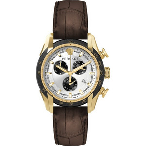 Versace V-Ray Ανδρικό Ρολόι Χρονογράφος με Χρυσό Δερμάτινο Λουράκι VE2I00221