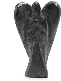 Hand Carved Gemstone Angel - Hematite