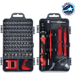GLOBOSTAR(R) ELEKIT 79999 Ολοκληρωμένο Mini DIY ΚΙΤ με 115 Μικροεργαλεία σε 1 Βαλιτσάκι για Επισκευές Κινητών Τηλεφώνων, Laptop, Οπτικών & Λοιπών Μικροεπισκευών - Μαύρο & Κόκκινο - Μ15.5 x Π10 x Υ5cm