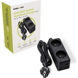 Mobile Origin GaN 65W Πολύμπριζο MultiHub Φορτιστ΄ής PW19 με 3xUSB-C/ 2x USB-A θύρες - ΜΑΥΡΟ - MO-65SMH-PW19