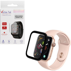 VOLTE-TEL ALUMINIUM TEMPERED GLASS APPLE WATCH 4/5/6/SE 44mm 3D CURVED 1.78in 0.30mm FULL COVER & INSTALLATION TOOL BLACK VOLTE-TEL