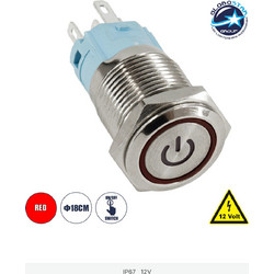 GloboStar(R) 70781 LED Φωτιζόμενος Διακόπτης Χωνευτός - Μπουτόν On/Off Ανοξείδωτος DC 12V με Angel Eye Αδιάβροχο Φ18mm IP67 Κόκκινο