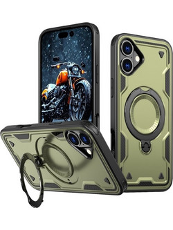Forcell iPhone 16 Plus Hybrid Armor Holder Θήκη Σκληρή - Green