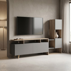 Σύνθετο σαλονιού Defry pakoworld sonoma-ανθρακί 177.5x31.5x110εκ