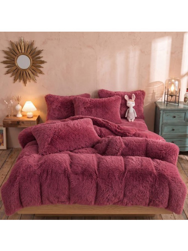 Σετ Κουβερτοπάπλωμα Shaggy Sherpa Σάπιο Μήλο 220x240 cm με 2 Μαξιλαροθήκες 50x70 cm SHA003