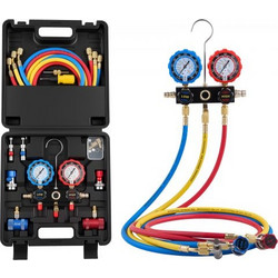 Σετ μετρητή πολλαπλής VEVOR AC για R134a R404A R1234yf R22 Ψυκτικό, μετρητής εναλλασσόμενου ρεύματος 3 δρόμων με εύκαμπτους σωλήνες 1,5 m, προσαρμογείς, ταχυσυνδέσμους, βρύσες δοχείων για συντήρηση κλ