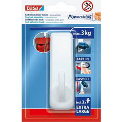 Tesa Powerstrips Haken XL Rechteck 59029-00000-00 Άγκιστρο Μπάνιου Μονό με Αυτοκόλλητο Λευκό