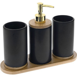 Σετ Μπάνιου 77811 Σε Bamboo Βάση (Σετ 3Τμχ) 25x9x20cm Black-Natural Κεραμικό
