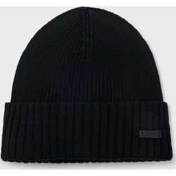Σκούφος BOSS Rib-knit virgin-wool beanie with logo plaque Black