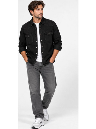 Ανδρικό τζιν overshirt με τσέπες Μαύρο