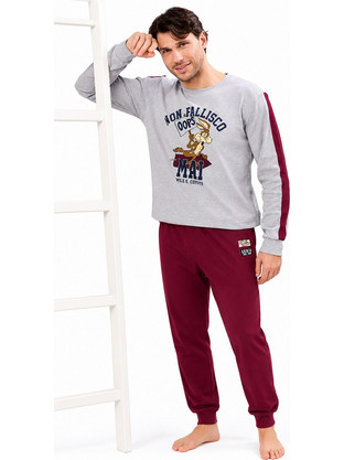 Sabor Looney Tunes Ανδρική χειμερινή πυτζάμα Wile E. CoyoteWBM7817a Γκρι Μελανζέ