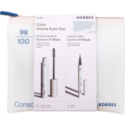 Korres Promo Color Drama Eyes Duo Drama Volume Μάσκαρα Για Έντονο Μήκος & Όγκο 01 Black 13ml & Liquid Color Αδιάβροχο Υγρό Eyeliner 01 Black 1ml
