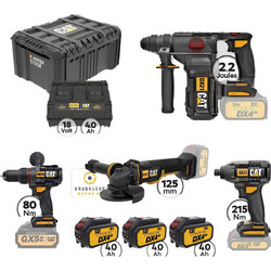 CAT Combo-20 Γωνιακός DX314B, Δράπανο DX13B, Κατσαβίδι DX71B, Σκαπτικό DX21B, Εργαλειοθήκη DA41003