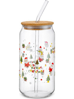 Xmasfest Ποτήρι Γυάλινο με Καλαμάκι 550ml 1134284
