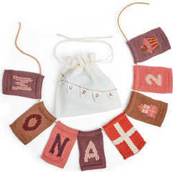Smallstuff - Birthday 1-9, cake, flag, present and leather string in fabric bag - Rose - 11x7 cm
