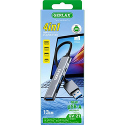 GERLAX GV-21 Μετατροπέας USB-A ΣΕ 1 USB 3.0 Και 2 USB 2.0 Και 1 USB-C Adaptor 4 IN 1 With Cable 13cm - Χρώμα: Μαύρο
