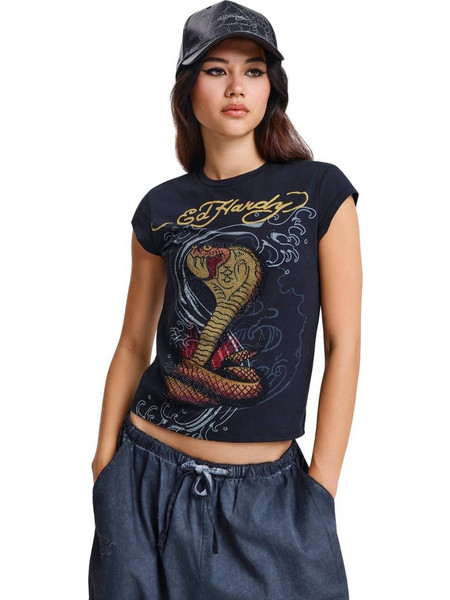 ED HARDY Γυναικείο T-Shirt Women's Snakebite Cap Sleeve - Μαύρο