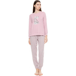 Pink Label Jacquard Puppy Pettit Plaid Σετ Γυναικείες Πιτζάμα Βαμβακερές W1498