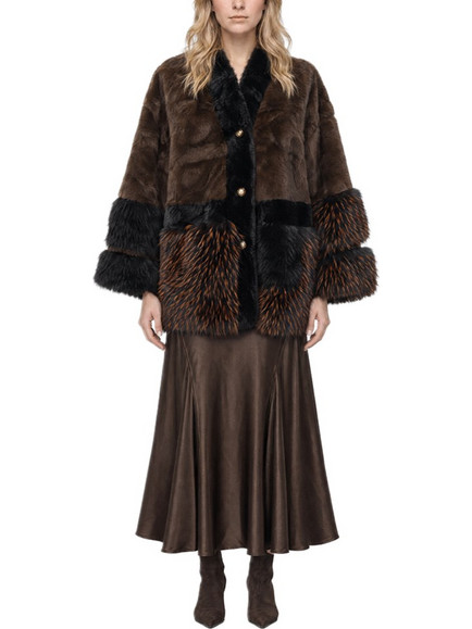 C.Manolo Women Faux Fur Oversize V Neck Widesleeve Γυναικεία Γούνα
