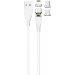 2GO Magnetic USB to Lightning / Type-C / micro USB Cable Λευκό 1m (797317)