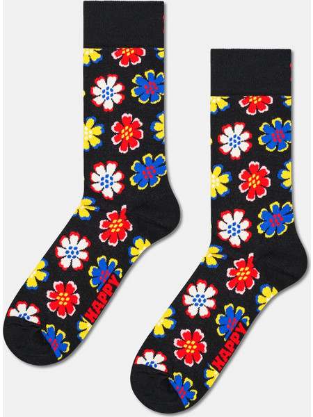 Happy Socks Folk Flower Ανδρικές Κάλτσες με Σχέδια Μαύρες P006412
