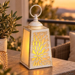 Φανάρι Διακοσμητικό Λευκό Brushed LED 10x10x21cm