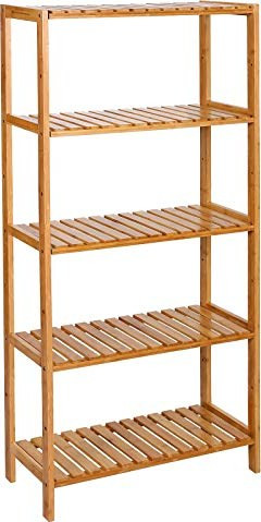 SONGMICS BCB35Y Bathroom Kitchen Storage Bamboo 5 Shelves Adjustable Floor Height Flower Stand Book Shelf natural, 60 x 26 x 130 cm