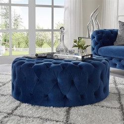 Stewehome Στρογγυλό Chester Pouf Μπλε 80x80 cm ΜΠΛΕ