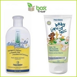 Frezyderm Frezybox Treat για το Εξάνθημα Θερμότητας (Ιδρώα) Frezyderm Chamomile Bath 200ml & Baby Liquid Talc - Κρέμα Ταλκ 150 ml