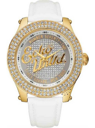 Marc Ecko Gold Royce Γυναικείο Ρολόι με Λευκό Δερμάτινο Λουράκι E16075G1