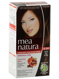 Farcom Mea Natura 6.34 Ξανθό Σκούρο Χρυσαφί Χάλκινο Φυτική Μόνιμη Βαφή Μαλλιών Χωρίς Αμμωνία 60ml