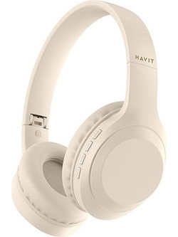 Havit H628BT Ενσύρματα & Ασύρματα Bluetooth Ακουστικά Over Ear με Noise Canceling Μπεζ
