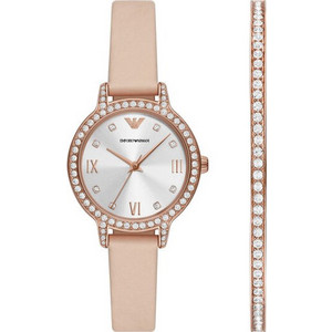 Emporio Armani Cleo Γυναικείο Ρολόι με Μπεζ Δερμάτινο Λουράκι AR80069