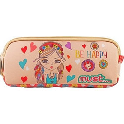 Must Energy Be Happy Κασετίνα Βαρελάκι με 2 Θήκες Μπεζ 585541