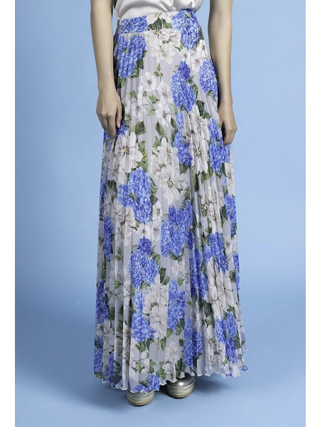 Desiree Μακριά Φούστα Υφασμάτινη Ψηλόμεση Πλισέ Floral Εκρού Γαλάζια 02.40016