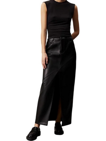 Calvin Klein Μακριά Φούστα Δερματίνη Ψηλόμεση Μαύρη J20J223547