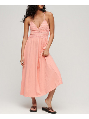 Superdry Midi Καλοκαιρινό Καθημερινό Φόρεμα Σομόν W8011637A-CO5