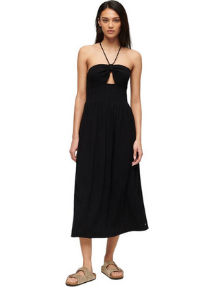 Superdry Midi Καλοκαιρινό Βραδινό Φόρεμα Μαύρο W8011660A-02A