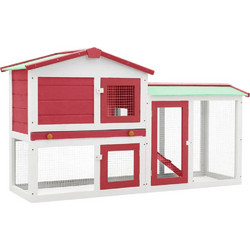 vidaXL Κλουβί για Κουνέλια Κόκκινο Λευκό 145x45x84cm