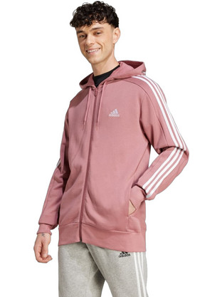Adidas Essentials French Terry 3-Stripes Ανδρική Ζακέτα Φούτερ με Κουκούλα και Φερμουάρ Ροζ JG8496