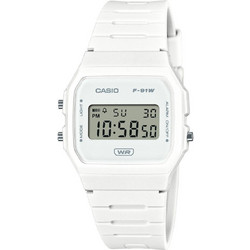 Casio Ψηφιακό Ανδρικό Ρολόι Χρονογράφος με Λευκό Λουράκι F-91WB-7AEF