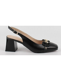 Wall Street Γόβες Slingback Δερμάτινες με Χοντρό Χαμηλό Τακούνι Μαύρες 156-24027-99-01