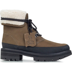Clarks Γυναικεία Μποτάκια Χιονιού Suede Χακί με Χοντρό Χαμηλό Τακούνι και Γούνα 26167808