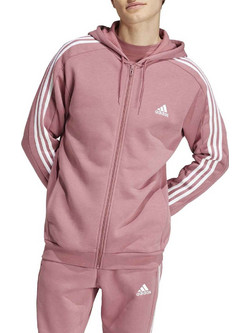 Adidas Essentials Fleece 3-Stripes Full-Zip Hoodie Ανδρική Ζακέτα Φούτερ με Κουκούλα και Φερμουάρ Ροζ IX0166