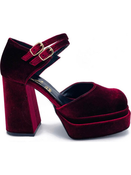 Smart Cronos Γόβες Suede με Χοντρό Ψηλό Τακούνι Λουράκι & Φιάπα Μπορντό 7536-187